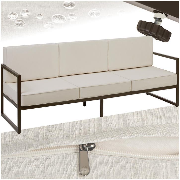 Tuin-loungebank Comosa, 3-zits, XXL kussens - bruin / beige, Tuin en Terras, Tuinsets en Loungesets, Verzenden
