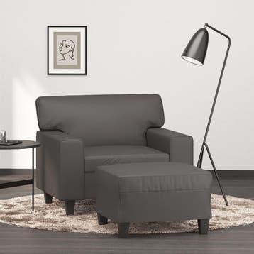 vidaXL Fauteuil met voetenbank / zetel 60 cm kunstleer grijs, Verzenden