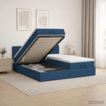 vidaXL Ottoman bed met matras met hoofdeinde 2 st Blauw Stof, Verzenden