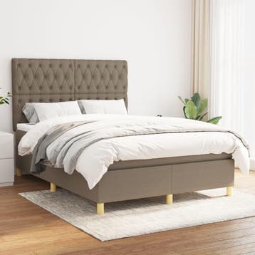 vidaXL Boxspring met matras stof taupe 140x200 cm, Verzenden