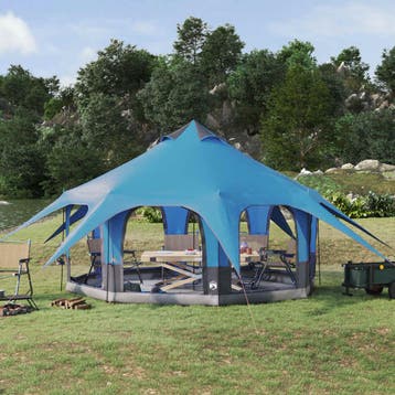 vidaXL Familietent 5-persoons Blauw 185T Polyester met PU, Caravans en Kamperen, Verzenden, Nieuw