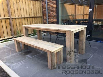 Steigerhout Eettafel tafel bewerkt gratis levering tuintafel, Verzenden, Tuinset
