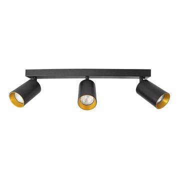 Moderne plafond spot drie dubbel opbouw zwart/goud 3x GU10, Verzenden, Nieuw, Modern