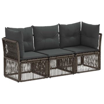 vidaXL Tuinbank Set 3 st Grijs poly rattan, Verzenden, Nieuw