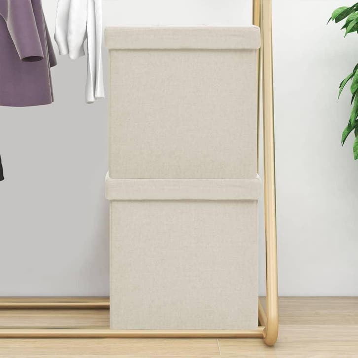 vidaXL Opbergkrukken inklapbaar 2 st kunstlinnen crèmewit, Huis en Inrichting, Stoelen, Nieuw, Verzenden