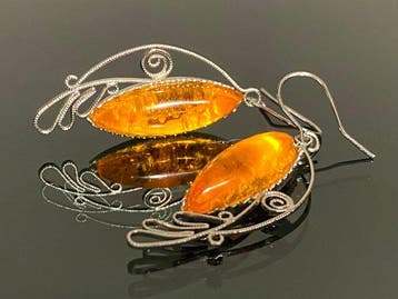 Vintage Baltische Amber Handgemaakte Filigraan Oorbellen –
