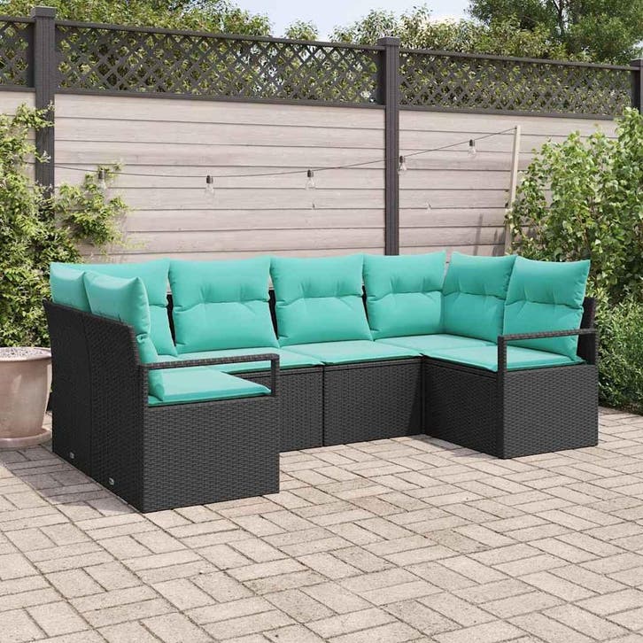 vidaXL Bankstel met kussen 6 pcs Zwart Poly Riet, Tuin en Terras, Tuinsets en Loungesets, Nieuw, Verzenden