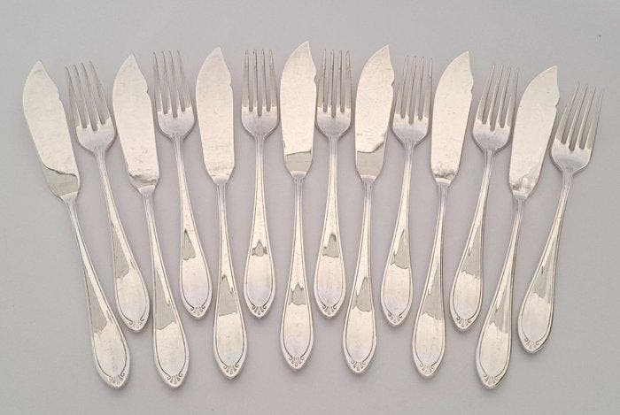 Christofle - Visbestekset (14) - visbestek voor 7 personen,, Antiquités & Art, Antiquités | Meubles | Tables