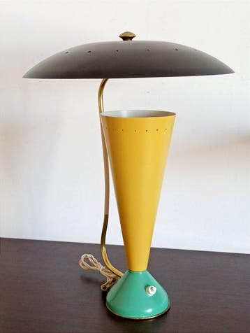 Tafellamp - Verguld messing - Lamp in midcenturystijl.