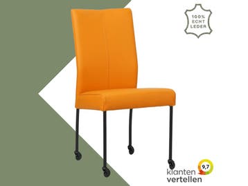 Leren eetkamerstoel Comfort met wieltjes - Toledo Mandarin, Ophalen of Verzenden