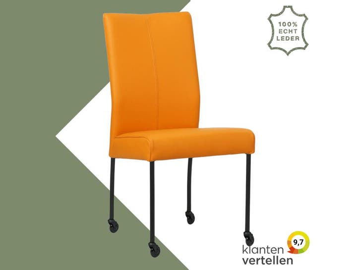 Leren eetkamerstoel Comfort met wieltjes - Toledo Mandarin, Maison & Meubles, Chaises, Enlèvement ou Envoi