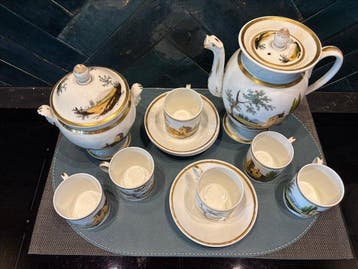 Vieux-Brusseles porselein Antiek uniek mokka servies, Antiek en Kunst