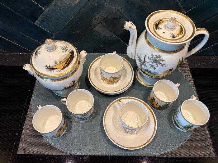 Vieux-Brusseles porselein Antiek uniek mokka servies, Antiquités & Art, Antiquités | Verre & Cristal