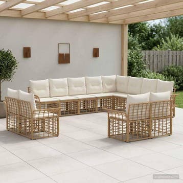 vidaXL Buiten bank set 12 st Natuurlijk en Crème Wit, Tuin en Terras, Verzenden, Nieuw