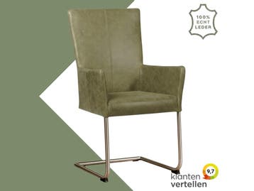Leren eetkamerstoel Dry met armleuning - Vintage Olive, Huis en Inrichting, Stoelen, Overige kleuren, Nieuw, Leer, Ophalen of Verzenden