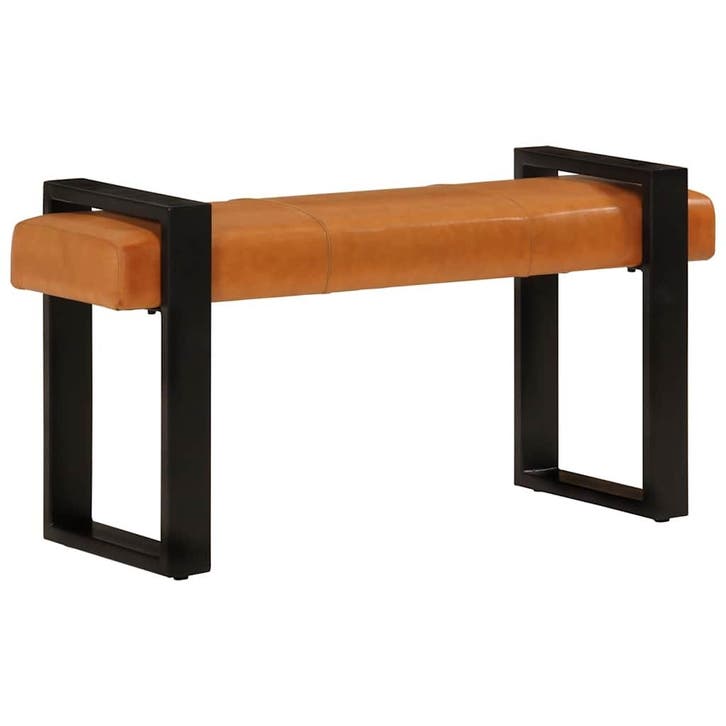 vidaXL Bankje 110 cm echt geitenleer zwart en bruin, Huis en Inrichting, Stoelen, Nieuw, Verzenden