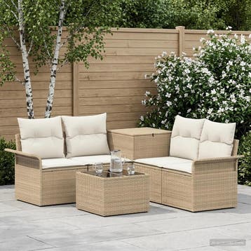 vidaXL Bankstel 6 st 4-Aantal zitplaatsen Beige en Crème Wit, Tuin en Terras, Verzenden, Nieuw