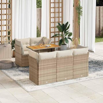 vidaXL 6-delige Loungeset met kussens poly rattan beige, Verzenden, Nieuw, Loungeset