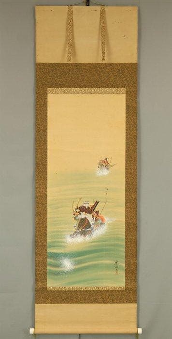Samurai Warrior on Horseback Splashing Water - with, Antiek en Kunst, Antiek | Overige Antiek