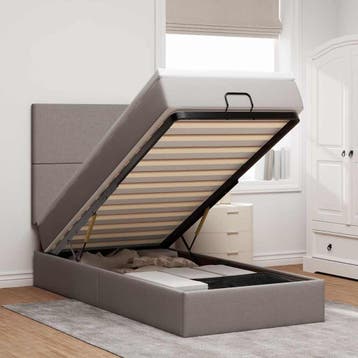 vidaXL Ottoman bed met matras en LEDs 80x200cm stof taupe, Verzenden, Nieuw
