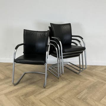 Aspa -Klöber vergaderstoel (set van 4), zwart leder