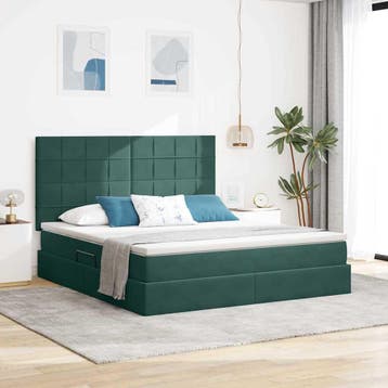 vidaXL Opslag bed met matras Donkergroen 160 x 200 cm, Verzenden