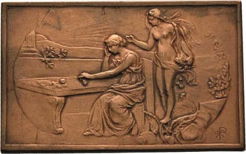Bronzeplakette ohne Jahr Jugendstil, Verzenden