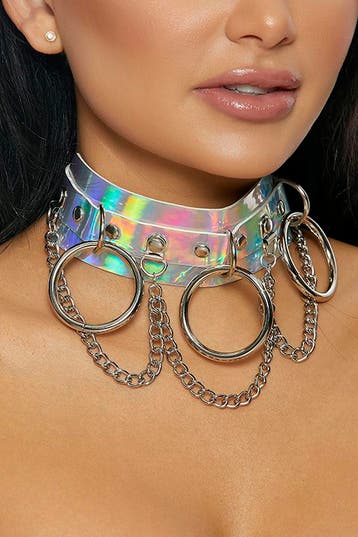 Choker Breed Zilver Ringen Holografisch Iridescent Collar Ha, Handtassen en Accessoires, Kettingen, Ophalen of Verzenden, Nieuw