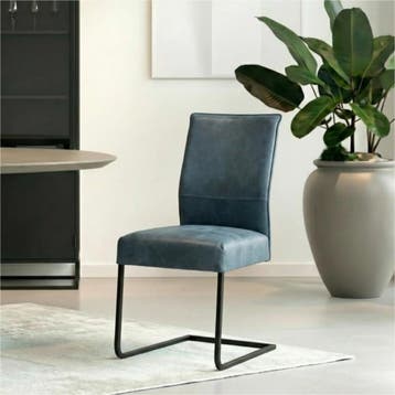 Set van 8 Leren eetkamerstoelen Remix - Kenia Denim (blauw), Ophalen of Verzenden, Nieuw, Leer