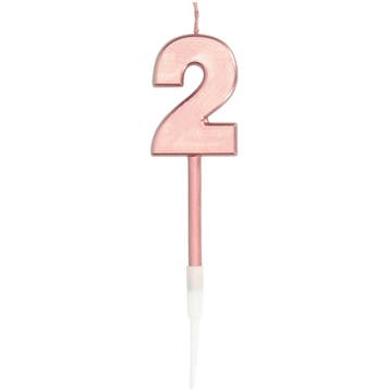 Kaars Cijfer 2 Rose Goud Metallic 15cm, Verzenden, Nieuw