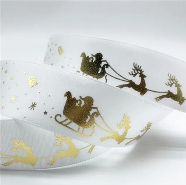 2m Kerst wit goud Slee (Luxe Lint, Sierlint en Decoratie), Diversen, Cadeauverpakkingen, Nieuw, Ophalen of Verzenden