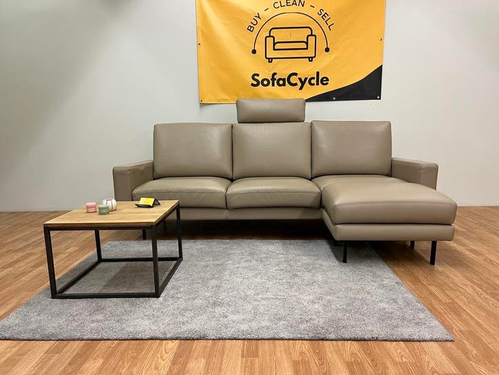 Lederen driezit met poef / SofaCycle / Nieuwstaat / Levering, Maison & Meubles, Canapés | Sofas & Chaises Longues, Enlèvement ou Envoi