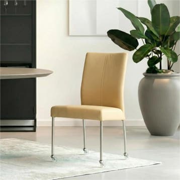 Set van 6 Leren eetkamerstoelen Comfort met wieltjes -, Ophalen of Verzenden