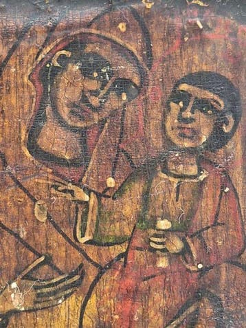 Antiek Ethiopisch Hand-Icoon - Heilige Maagd Maria met Kind