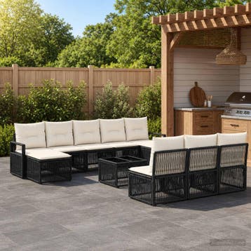 vidaXL Tuinbank Set 11 st Zwart poly rattan, Verzenden