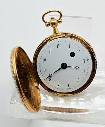 Pariser Juwelierarbeit - 18Kt. Goldspindeluhr - Savonette -