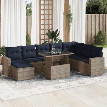 vidaXL 9-delige tuinbankset met kussens, grijs polyrotan, Verzenden