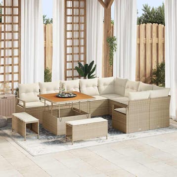 vidaXL Tuinbank Set 12 st Beige poly rattan, Verzenden, Nieuw