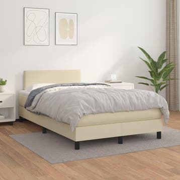 vidaXL Boxspring met matras kunstleer crèmekleurig 120x200, Verzenden
