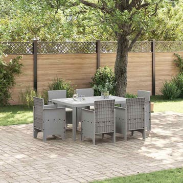 vidaXL Tuin Eettafel Set 7 st Lichtgrijs Polt riet, Verzenden, Nieuw
