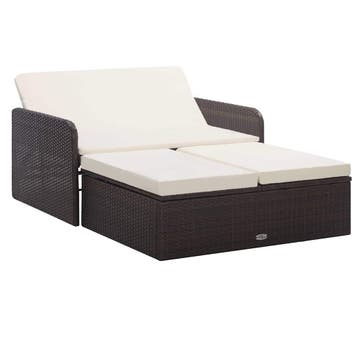 vidaXL 2-delige Loungeset met kussens poly rattan bruin, Tuin en Terras, Verzenden, Nieuw, Loungeset