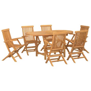 vidaXL Tuin Eettafel Set 7 st Bruin Massief Teakhout, Tuin en Terras, Tuintafels, Verzenden, Nieuw