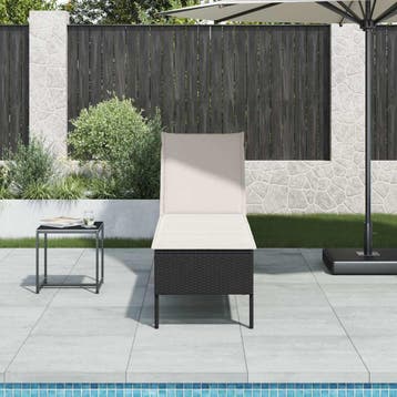 vidaXL Ligstoel met kussen zwart 55x200x44cm polyrotan, Verzenden