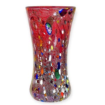 Filippo Maso - Vaas - Rode vaas met zilverblad en murrine -