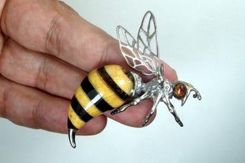 Ambre balte - pendentif WASP en argent - Ambre - Insect