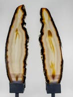 Very unique set agate slices on stand Gepolijste - Hoogte:
