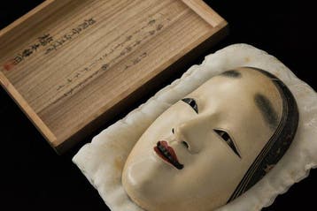 Noh masker - Hout - Ko-omote  met gegraveerde doos (Zonder, Antiek en Kunst