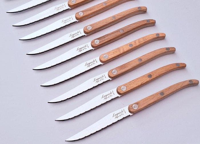 Laguiole - 12x Steak Knives - Oak wood - style de -, Antiquités & Art, Antiquités | Ustensiles de cuisine