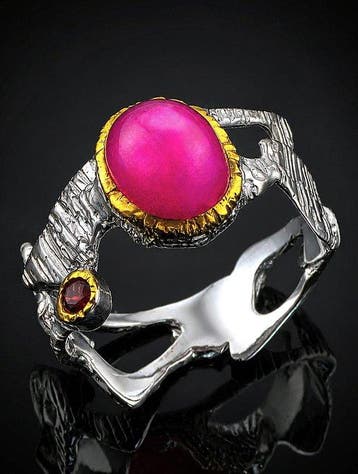 Natuurlijke roze robijnring - 925 sterlingzilver - moderne