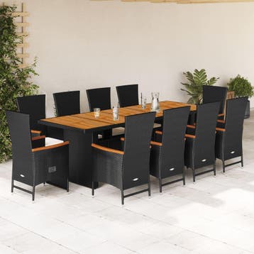 vidaXL 11-delige Tuinset met kussens poly rattan zwart, Verzenden, Nieuw, Tuinset